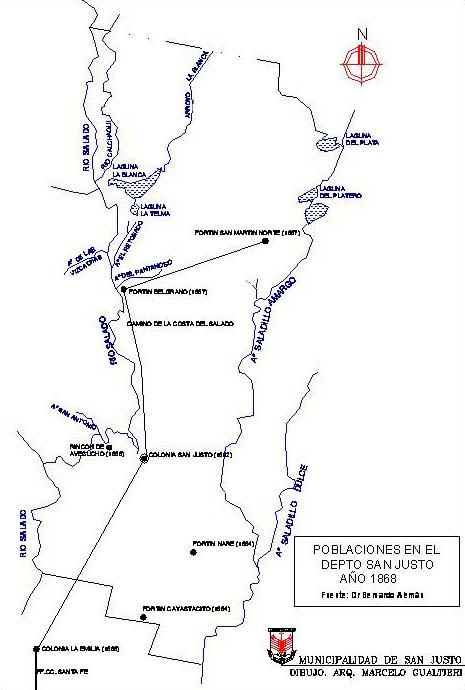 Poblaciones en el actual Departamento San Justo (año 1868)