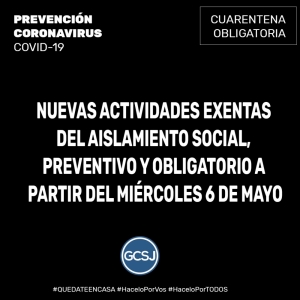NUEVAS ACTIVIDADES EXENTAS DEL AISLAMIENTO SOCIAL, PREVENTIVO Y OBLIGATORIO