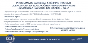 PROGRAMA DE CARRERAS A TERMINO (PROCAT) - LICENCIATURA EN EDUCACION EN PRIMERAS INFANCIAS - UNIVERSIDAD NACIONAL DEL LITORAL – FHUC.